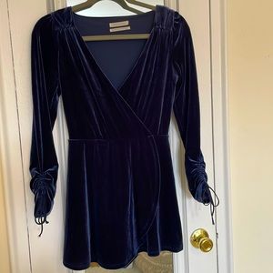 Urban Outfitters Blue Velvet Wrap Romper